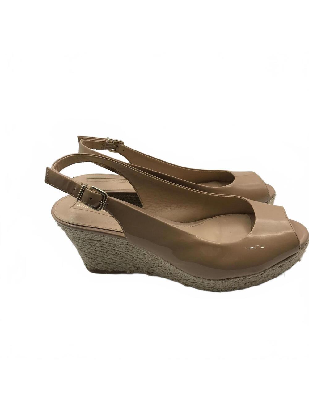 Antonio Melani Nude Patent Leather Wedge Sandals  Womens Size 9